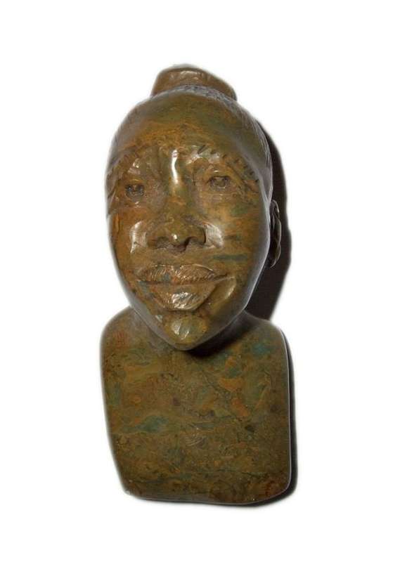 Traditional Medium-Sized Hand-Crafted Stone Head of an African Woman (10.5cm Tall)