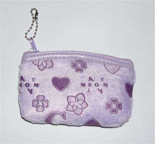At Neon Light Purple Fluffy Synthetic Coin Purse with Zip and Keychain