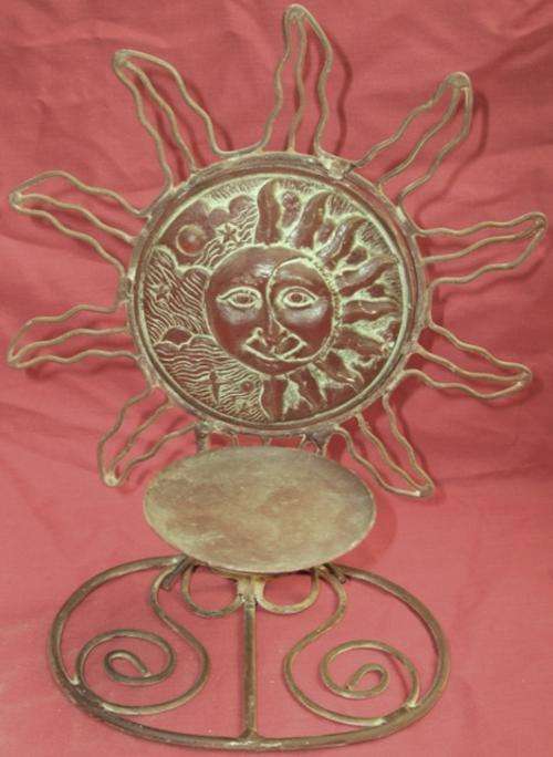 Antique Rusty rustic Brown Metal wire Tea light Candle Holder Stand  Middle plate sun-design  small plate detachable  Design bronze metal goldish rusty rustic happy sun face design hand crafted handcrafted tribal ethnic antique old collect collection collector light loadshedding assecories assecory accesories accesory display ornament home office deco decoration art artistic artist made painted african africa south africa SA candles stand holder beautiful one of a kind small medium portable detachable parts reattachable put together  bargain low price chaep sale bid buy closing soon ending end must have present gift fathersday mothersday birthday valentinesday christmas R1 Crazy Tuesday Wacky Wednesday snap Friday special weekend auction  clearance sale limited stock all must go bid buy now gifdt present wacky weird unusual wow amazing crafty artisty artist design made hand sun glowing glare                                                                   