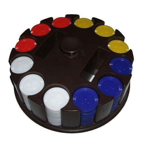 Poker Chip Set in Quick Easy-Stack Holder with 2 Card Deck Slots (Cards Not Included)