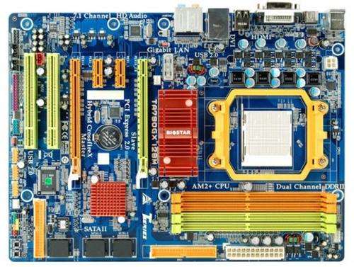 Biostar TA790GX 128M Ver. 5.2 Socket AM2+ (DDR2) ATX Motherboard with AMD 970GX Chipset   Information: Chipset AMD 790GX / SB750  CPU SUPPORT  (Up to 140W) AMD Phenom™ II X4 Processor AMD Phenom™ II X3 Processor AMD Phenom™ II X2 Processor AMD Phenom™ X4 Processor AMD Phenom™ X3 Processor AMD Athlon™ II X2 Processor AMD Athlon™ X2 Dual-Core Processor AMD Athlon™ 64 X2 Dual-Core Processor AMD Athlon™ 64 FX Processor AMD Athlon™ 64 Processor AMD Sempron™ Processor HT Support HT 5.2G MEMORY Support Dual Channel DDR2 533/667/800/1066 (1066 with AM2+ CPU Only) MHz 4 x DDR2 DIMM Memory Slot (4GB Max Per Slot) Max. Supports up to 16GB Memory EXPANSION SLOT 2 x PCI-E x16 2.0 Slot(CFX x8) 2 x PCI-E x1 2.0 Slot 2 x PCI Slot STORAGE 6 x SATA2 Connector 1 x IDE Connector Support SATA RAID: 0,1,5,10 USB 4 x USB 2.0 Port 3 x USB 2.0 Header LAN Realtek RTL8111C - 10/100/1000 Controller INTEGRATED VIDEO ATI Radeon™ HD3300 Graphics with 128MB Side-port memory, Max. Memory Share Up to 512 MB Support ATI Hybrid Crossfire CODEC Realtek ALC888 8+2 Channel HD Audio REAR I/O 1 x PS/2 Mouse 1 x PS/2 Keyboard 4 x USB 2.0 Port 1 x HDMI Connector 1 x DVI Connector 1 x VGA Port 1 x RJ-45 Port 6 x Audio Connector INTERNAL I/O 1 x Printer Header 3 x USB 2.0 Header 6 x SATA2 3Gb/s Connector 1 x IDE Connector 1 x Floppy Connector 1 x Front Audio Header 1 x Front Panel Header 1 x CD-IN Header 1 x S/PDIF-Out Header 1 x CPU Fan Header 1 x North Bridge FAN Header 1 x System Fan Header 1 x Serial Header DIMENSION ATX Form Factor Dimension: 30.5cm X 22.5cm ( W x L ) OS SUPPORT Support Windows XP / Vista / 7 / 8.1 / 10 ACCESSORIES 2 x IDE Cable 2 x SATA Cable 1 x SATA Power Cable 1 x I/O Shield 1 x CD Driver 1 x User Manual FEATURES Supports AOD ACC Supports AM3/AM2+ Supports Solid capacitor Supports Fanless Supports Clean-Tone Supports O.N.E Supports Rapid Switch Supports Rapid Debug Supports BIOS-Flasher Supports Toverclcoker OC software   Details:  Includes 100% Perfect Working Condition, Excellent Physical Condition, Biostar TA790GX 128M Motherboard in Original Packaging with Manual, Windows 7 Driver Disk (Copy), Rear Panel Protective Plate, 2x Standard SATA Cables, 1x Orange SATA Power Cable, 2x IDE Cables - Motherboard Covered in Protective Anti-Static Bag  Additional Information:  For Compatible CPU's, Memory, Additional Information, Please Visit:  http://www.biostar.com.tw/app/en/mb/introduction.php?S_ID=377#cpu am2 am3 am2+ built in integrated amd asus geforce radeon hd 970 r7 r9 nano graphics card