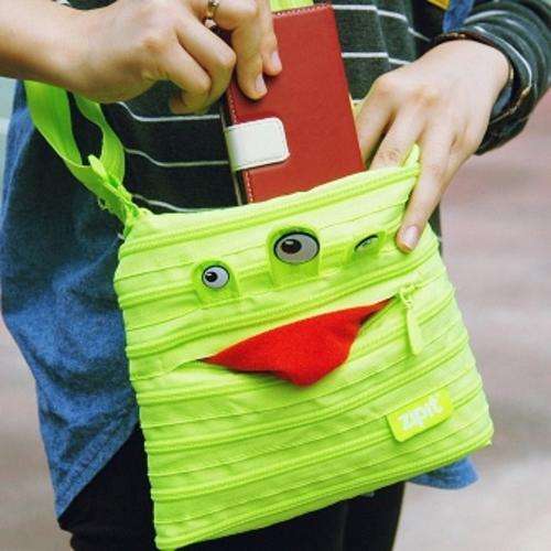 Zipit Monster Mini Shoulder Bag and Coin Purse set two match keys wallet phone other essentials inside   compartment one long zipper zippers Lightweight & portable external pocket Features monster eyes & teeth   adjustable zipper strap medium-sized items Material Polyester Pouches lunch money house keys safe holder clasp   fits easily on backpack or inside of a purse silver Circular easy zipping orange light blue green funky fun   kids children students bags accessories weird wacky smiling smile wide stationary school supplies pencil pen   case eyes and teeth friendly personality present gift birthday christmas valentinesday mothersday holidays new   years closing soon must have bid buy now collect collection collectable item sale bargain low price cheap   crazy tuesday wacky wednesday snap friday special weekend auction