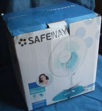 Safeway mini clip on desk fan air small new 15cm size box original box brand clicks white blue stand oscillating adjustable head appliance w wattage 15w 3 prong plug speed setting convenience portable Air-conditioners save Home high quality Cooler Cooling Plastic wind  present birthday valentinesday christmas new year holiday mothersday fathersday closing soon must have bid buy now crazy tuesday wacky wednesday snap friday weekend special auction cheap low price bargain sale