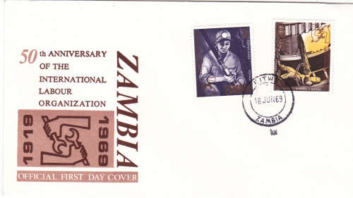 ZAMBIA, 1969. 50th ANNIV OF THE INTERNATIONAL LABOUR ORGANIZATION, FDC, view scans