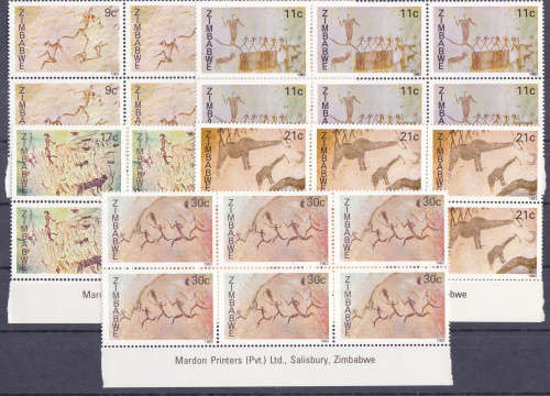 ZIMBABWE 1982, 17 March. ROCK PAINTINGS, imprint blocks of 6, CV ???? view scans