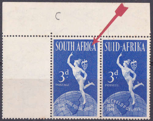 UNION OF SOUTH AFRICA 1949, 1 Oct. 75th Anniversary of UPU.  CV R1,000.00 view scans