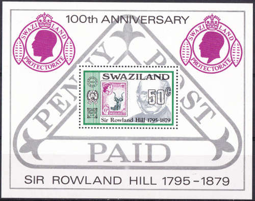 SWAZILAND 1979 17 July. 100th Anniv Death of Sir R Hill, mini sheet, MH, CV +/-R 25.00 view scans
