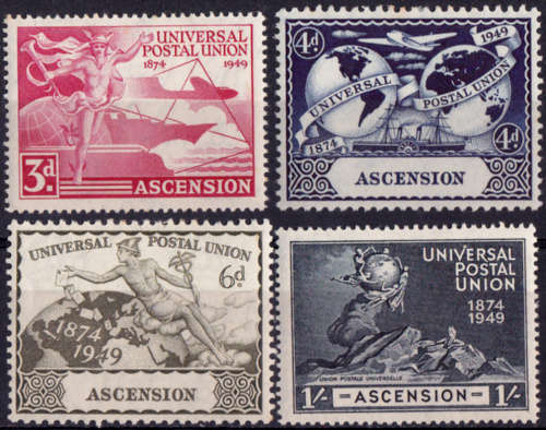 ASCENSION 1949. 10 Oct. 75th Anniversary of U.P.U., set of 4, unused. CV +/-R 140.00 view scans