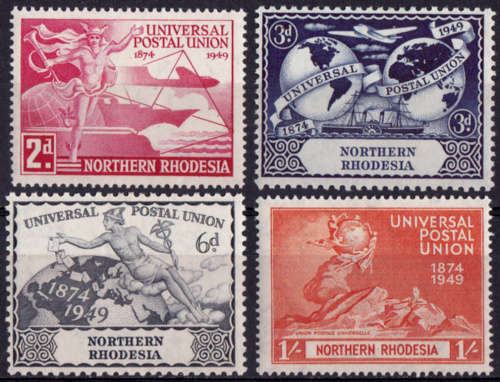 NORTHERN RHODESIA 1949, 10 Oct. 75th Anniv of the U.P.U., mint set of 4. CV R  81.00 view scans