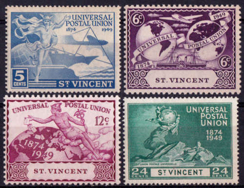 ST VINCENT 1949, 10 Oct. 75th Anniv of the U.P.U., mint set of 4. CV R  35.00 view scans