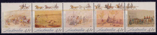 AUSTRALIA 1990, 16 May. COLONIAL STAMPS of AUSTRALIA, strip of 5, MH, CV +/-R 48.00 view scans