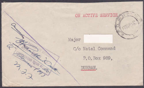 UNION OF SA, On Active Service Envelope signed by censor, view scans.