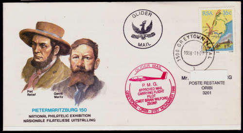RSA 1988, 21 Nov. PMB150 NATIONAL PHILATELIC EXHIBITION, COMMEMORATIVE ENVELOPE GLIDER, view scans.