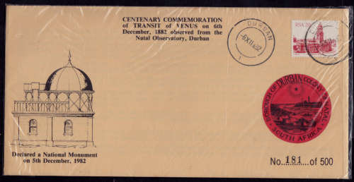 RSA 1982, 6 Dec. CENTENARY COMMEMORATION TRANSIT of VENUS, ONLY 500 ISSUED, view scans.