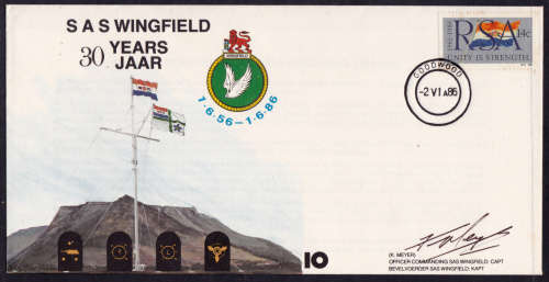 RSA 1986, 1 June. SIGNED COMMEMORATIVE ENVELOPE by K MEYER, view scans.