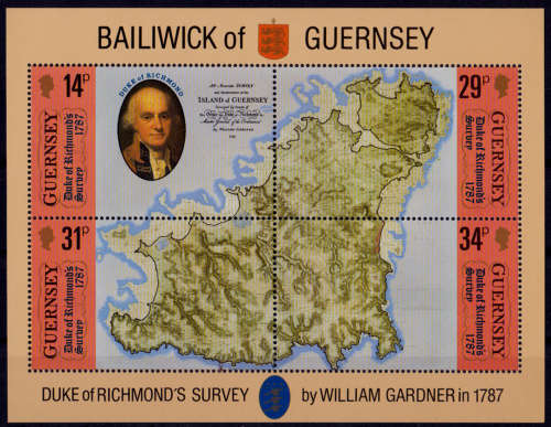 GUERNSEY 1987, 10 Feb. 200th Anniv Duke of Richmond`s Survey, mini sheet. CV +/-R 74.50 view scans