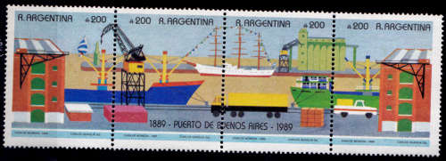 ARGENTINA 1990, 3 March. 100th ANNIV BUENOS AIRES PORT, strip, MNH, CV +/-R 180.00 view scans