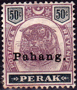 PAHANG 1898 - 1899. 50c PERAK POSTAL STAMPS OVERPRINTED Pahang,  MH, CV +/-R 9,000.00 view scans