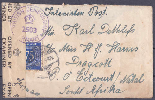 GERMANY, Date???, . Envelope opened by Examiner, British Censorship. CV R ??.00 view scans