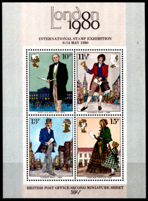 ENGLAND 1979, 22 Aug. 100th Anniv Death Sir Rowland Hill, mini sheet, MNH, CV +/-R 40.00 view scans