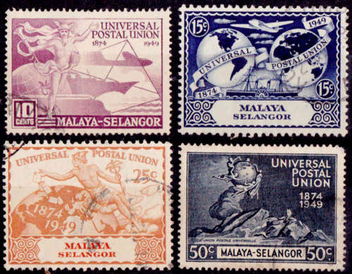 MALAYA SELANGOR 1949, 10 Oct. 75th ANNIVERSARY of UPU, set, UH, CV+/-R  75.00 view scans