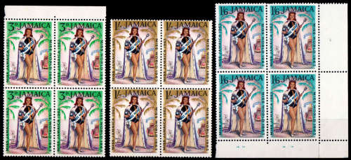 JAMAICA 1964, 14 Feb. Miss World 1963, set blocks of 4, MNH, CV +/-R 90.00 view scans
