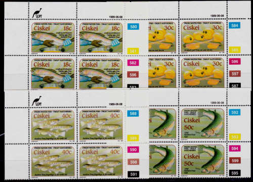 CISKEI 1989, 8 June, Trout Hatcheries, set, controls, MNH, CV R 40.00, view scans