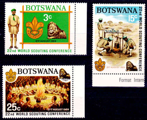BOTSWANA 1969, 21 Aug. 22nd WORLD SCOUT CONFERENCE, HELSINKI, set, MNH, CV +/-R 50.00 view scans