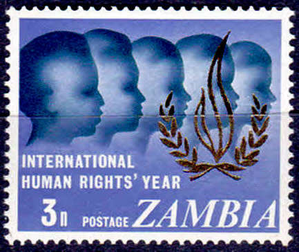ZAMBIA 1968, 23 Oct. INTERNATIONAL HUMAN RIGHTS YEAR, single, MNH, CV +/-R 5.00 view scans