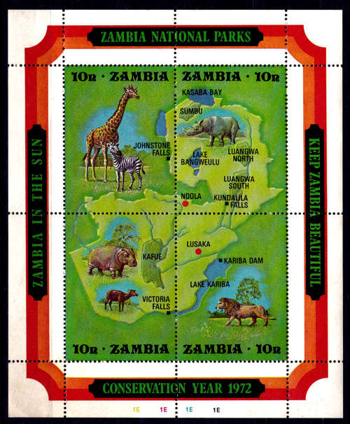 ZAMBIA 1972, 30 June. NATURE CONSERVATION YEAR-NATIONAL PARKS, m/s, MNH, CV +/-R 270.00 view scans