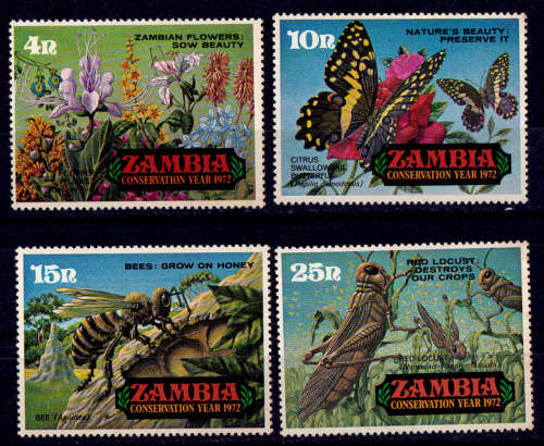 ZAMBIA 1972, 30 June. NATURE CONSERVATION YEAR INSECTS, set, MNH, CV +/-R 200.00 view scans