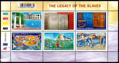 RSA 2004, 1 May. LEGACY OF THE SLAVES, sheetlet of 6, MNH, CV R 200.00 view scans