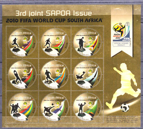 RSA 2010, 9 April. FIFA SAPOA JOINT ISSUE, sheetlet of 9, MNH, CV R 500.00 view scans