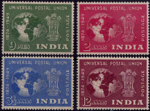 INDIA, 1949 10 Oct, 75th Anniv of UPU, full set, MH, CV +/-R 110 .00 view scan