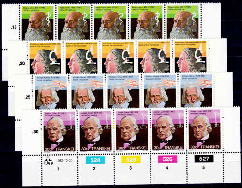 TRANSKEI 1982, 5 Oct. Heroes of Medicine, set controls, MNH, CV R 50.00 view scans