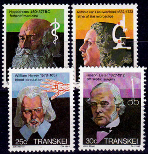 TRANSKEI 1982, 5 Oct. Heroes of Medicine, set, MNH, CV R 10.00 view scans