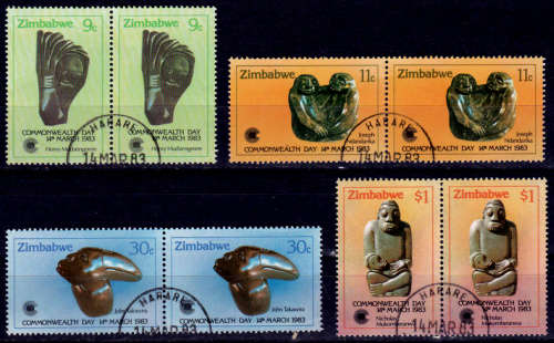 ZIMBABWE 1983, 14 March. COMMONWEALTH DAY - SCULPTURES, set pairs, UNH, CV +/- R 108.00 view scans