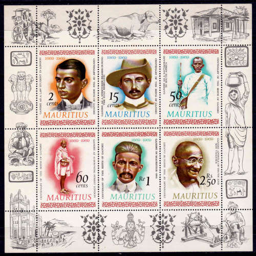 MAURITIUS 1969, 1 July. 100th ANNIV BIRTH MAHATMA GANDHI, m/sheet, MNH, CV+/- R 110.00 view scans