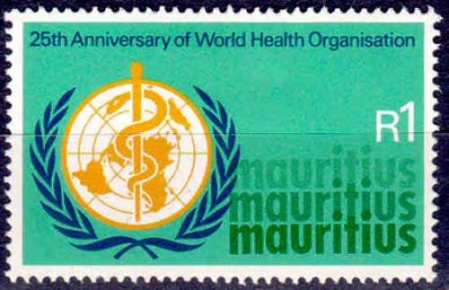 MAURITIUS 1973, 20 Nov. 25th ANNIV of WHO, single, MH, CV+/- R 10.00 view scans