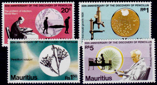 MAURITIUS 1978, 3 Aug, 50th Anniv Discovery of Penicillin, set, MH, CV +/-R 190.00 view scans