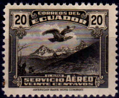ECUADOR 1937, 19 Aug. Birds - Andean Condor, part of set, MH, CV +-R 100.00 view scans