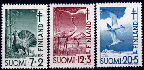 FINLAND 1951, 26 Oct. BIRDS - PREVENTION of TUBERCULOSIS, set, MH, CV +/-R 175.00 view scans