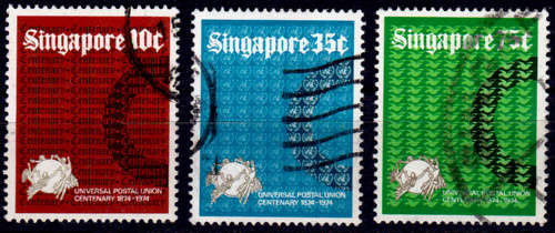 SINGAPORE 1974, 7 July. 100th Anniv of UPU, set, UH, CV +/-R 65.00 view scans