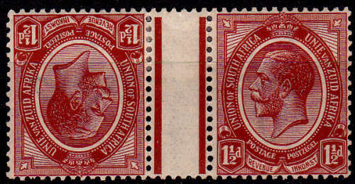 UNION OF SA, 1913. TETE-BECHE 1½d GUTTER PAIR, MH, CV R 700.00 view scans