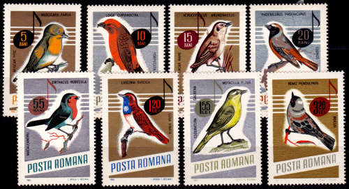 ROMANIA 1966, 30 May. Songbirds, set, MH, CV+/- R 195.00, view scans
