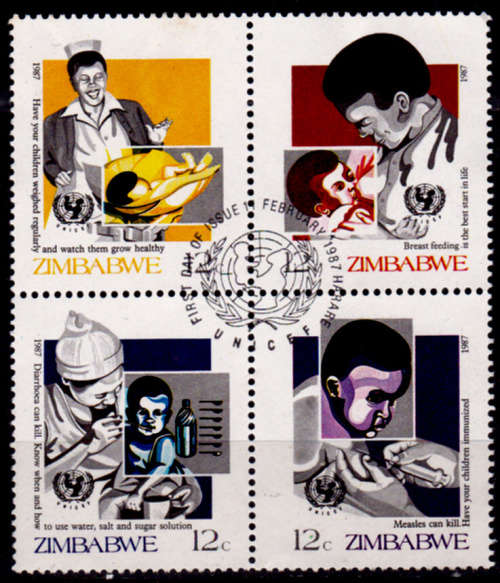 ZIMBABWE 1987, 11 Feb. Child Survival Campaign, block of 4, CTO, CV +/- R ?? view scans