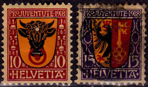 SWITZERLAND 1918, 1 Dec. PRO JUVENTUTE - Coat of Arms, set, CV +/-R 460.00 view scans