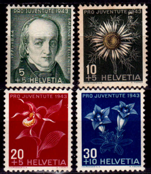 SWITZERLAND 1943, 1 Dec. Pro Juventute-100th Anniv E von Fellenberg, set MH CV +/-R 75.00 view scans