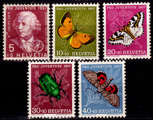SWITZERLAND 1957, 30 Nov. Pro Juventute-250th Anniv L Euler, set, MH, CV +/-R 110.00 view scans