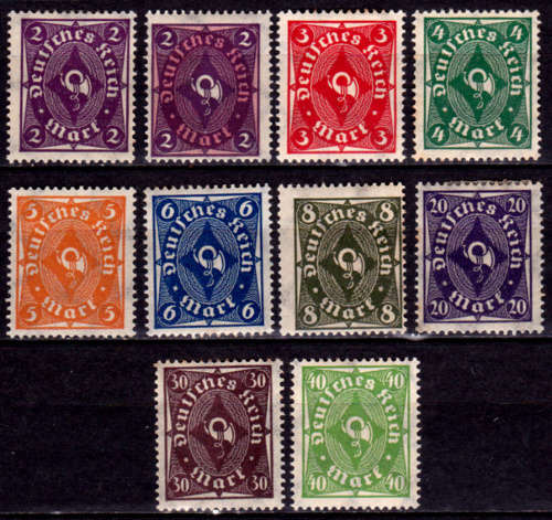 GERMANY 1922 -1923. COACHHORN, set, incl 2Mk. dark violet, MH, CV +/-R 500.00 view scans
